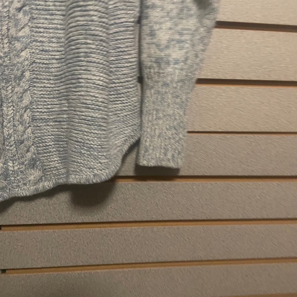Chaps Womens Blue White Marled Cable Knit Back Crew Neck Sweater Large L - Picture 3 of 6